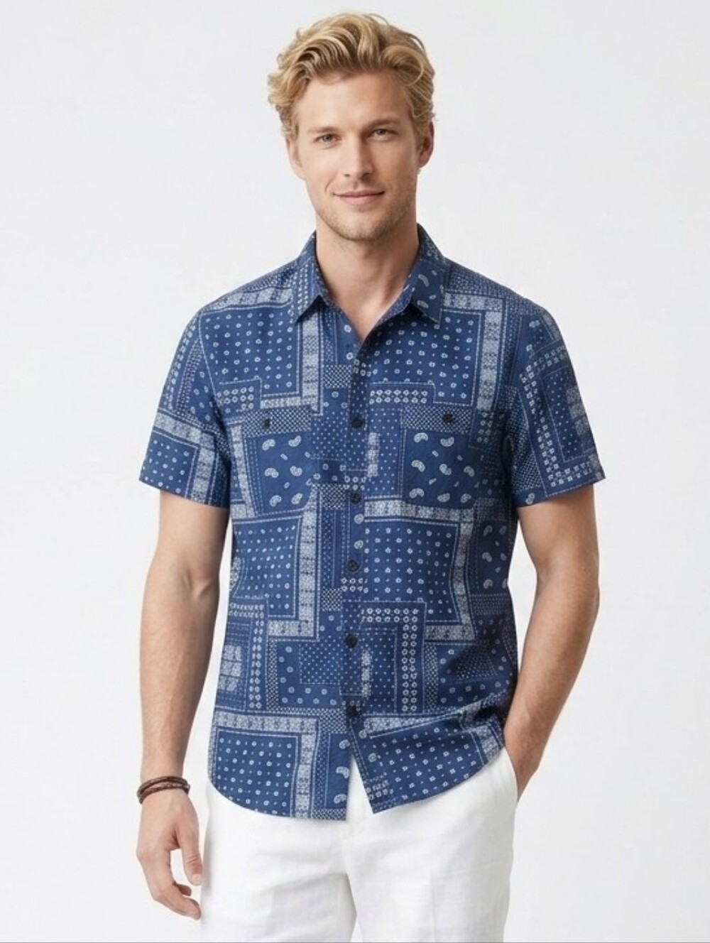 Men's Gap 1969 Blue Bandana Paisley Print Short Sleeve Button Down Shirt XL